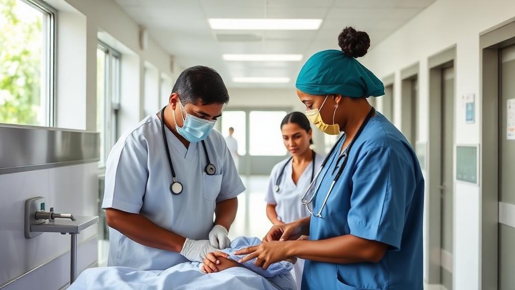 Profissionais de saúde em atendimento representando o projeto Saúde para Todos