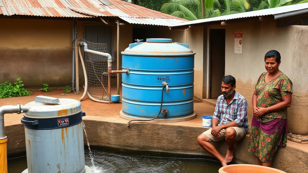 Sistema comunitário de água tratada representando o projeto Água é Vida